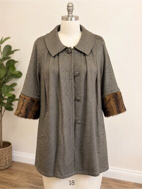 Live a Little Black and Cream Herringbone Coat with Faux Fur Trim